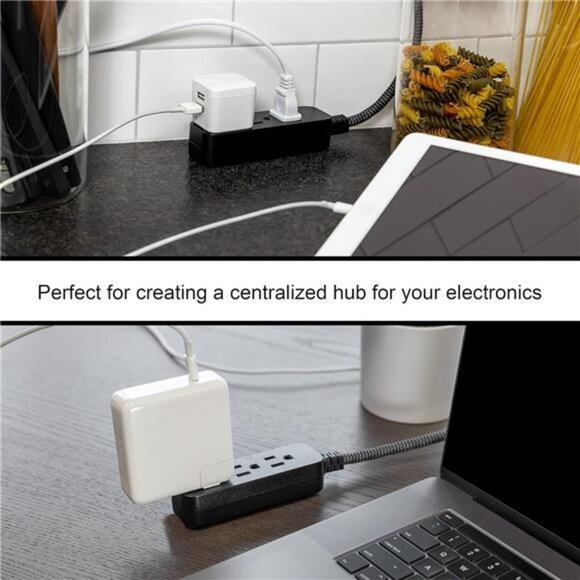 Designer 3-Outlet Power Strip, 1 Ft Braided Extension Cord, 3 Grounded - Picture 6 of 7
